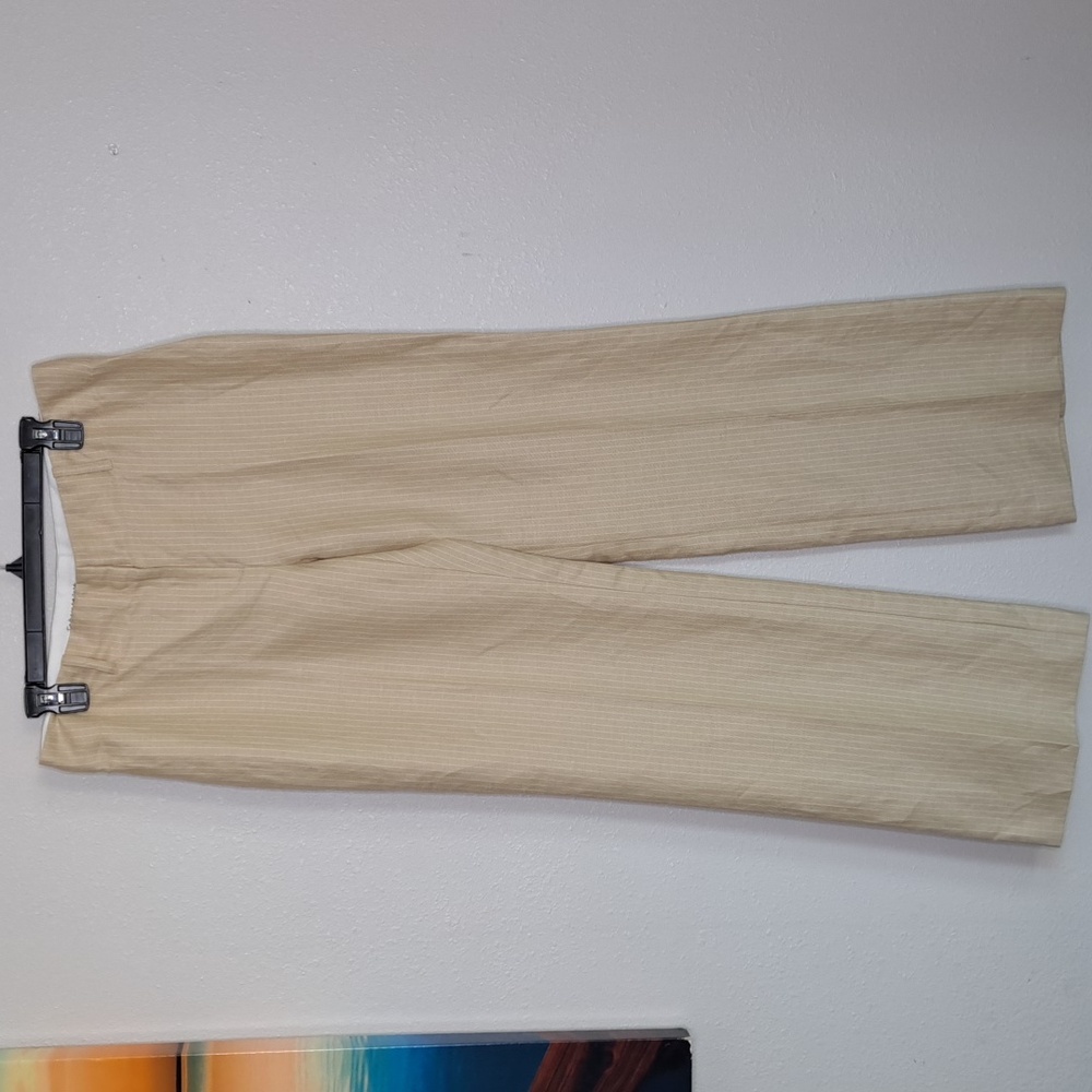 Women’s Tape Measure Beige Striped Linen Blend Career Style Pants Size 10